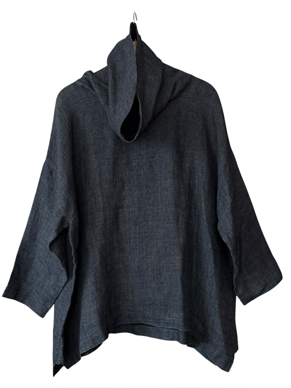 Eskandar Bergdorf Goodman Charcoal Linen Monk Top Angle To Front Cowl Tunic Sz 0